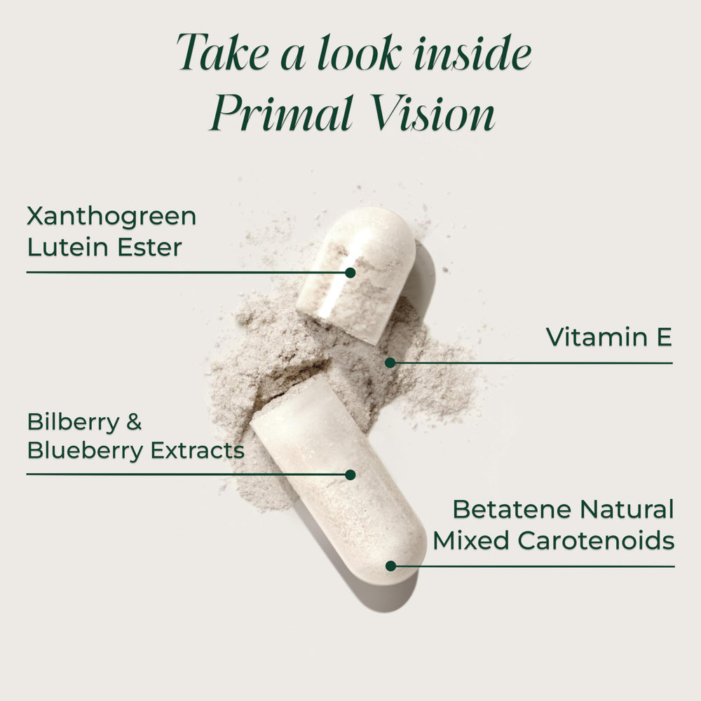 Primal Vision bottle with bilberry and blueberry botanicals featured
