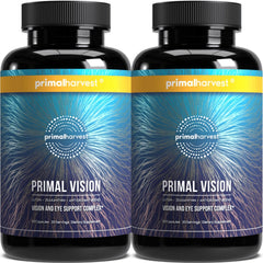 Primal Harvest Primal Vision bottle close-up showing the eye health formula for daily routines.