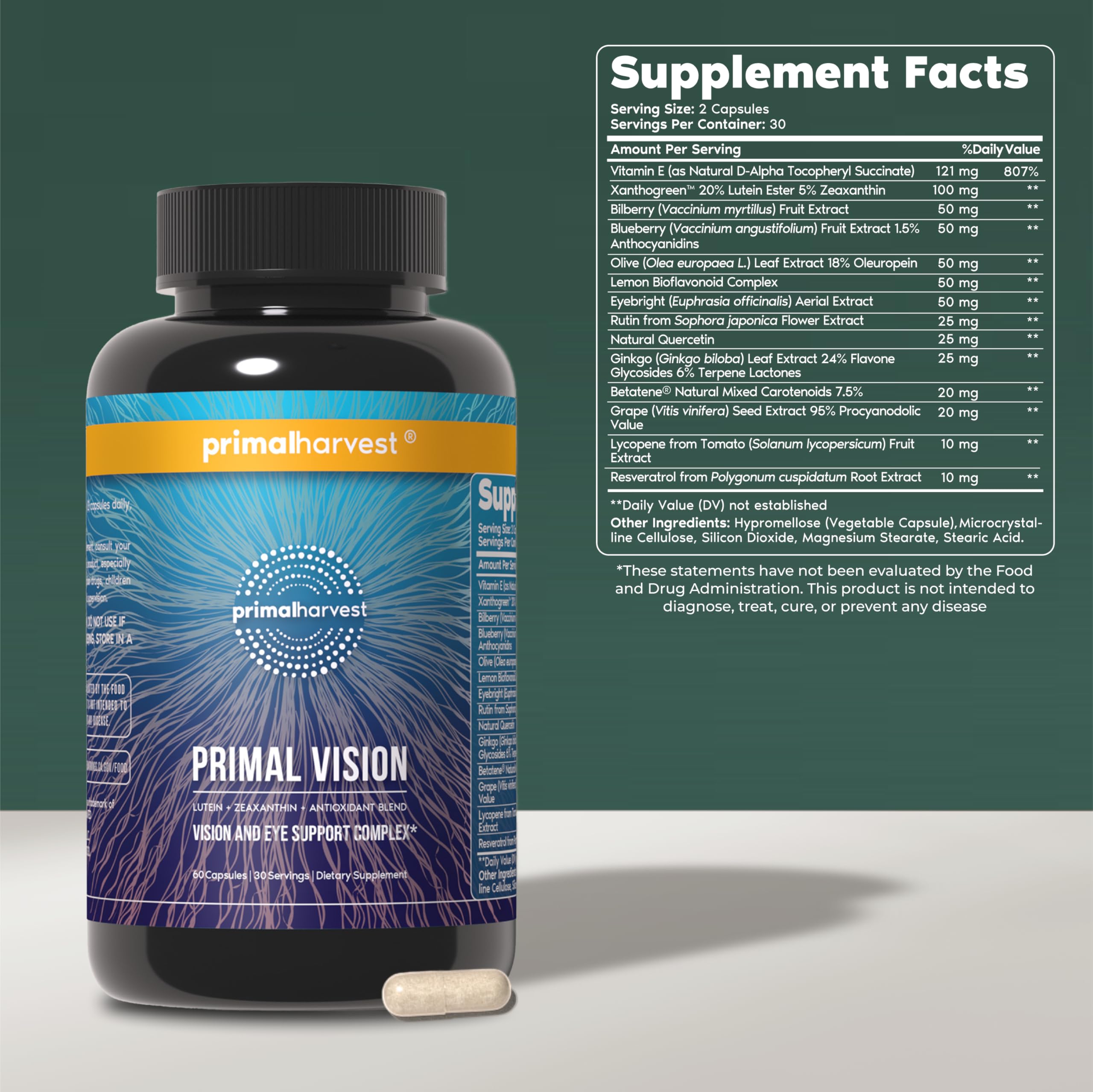 Primal Harvest Primal Vision capsules ready for use in daily eye care.