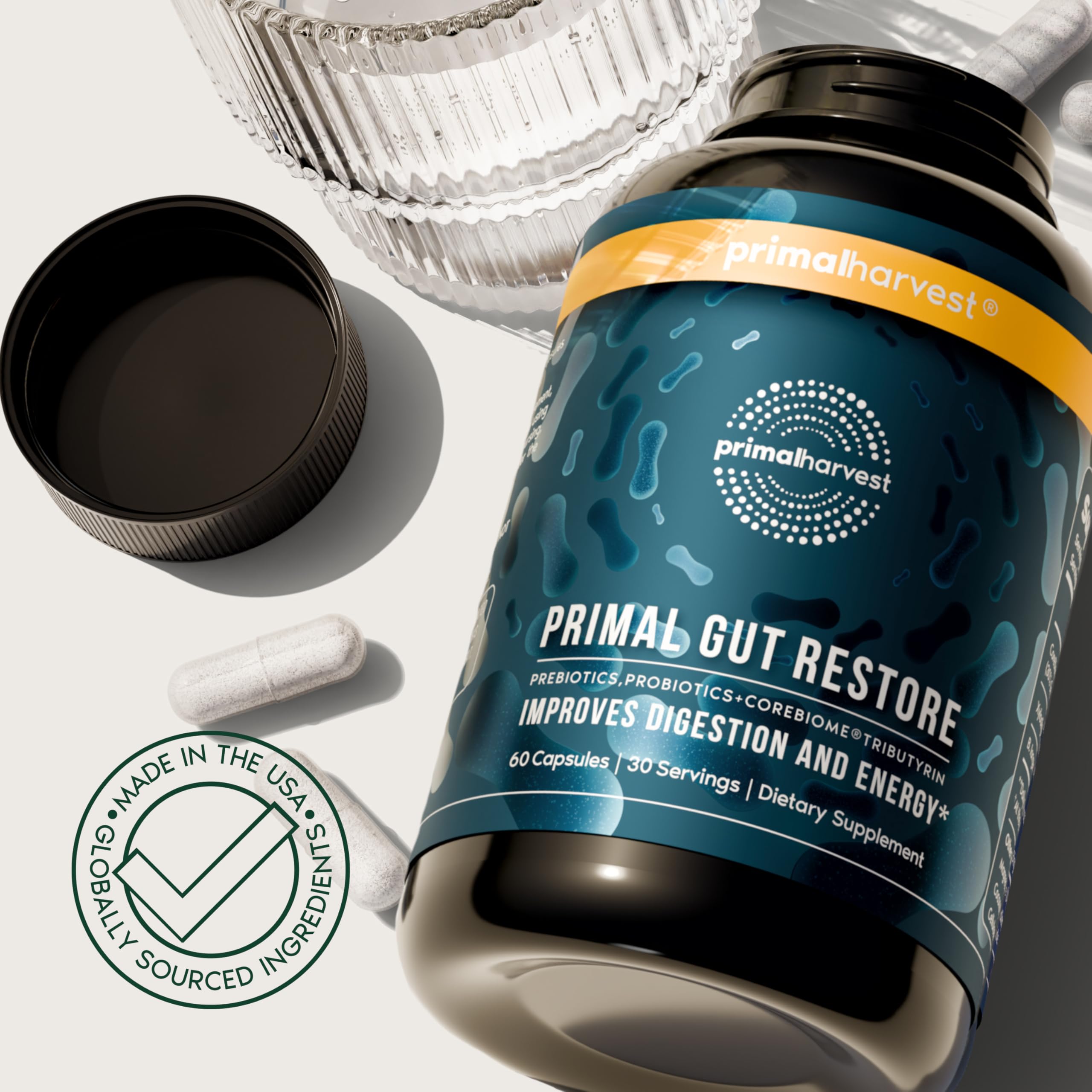 Primal Harvest Restore lifestyle scene focused on digestive health