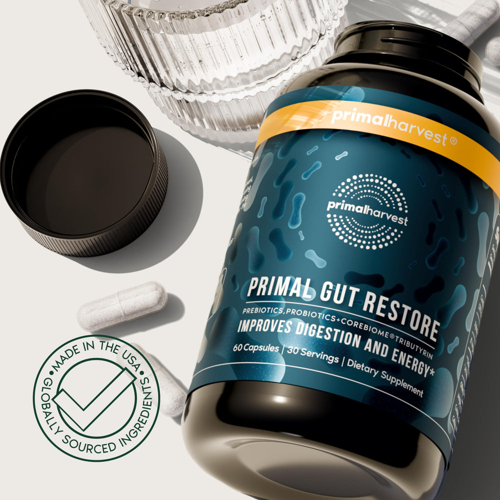 Primal Harvest Restore lifestyle scene focused on digestive health