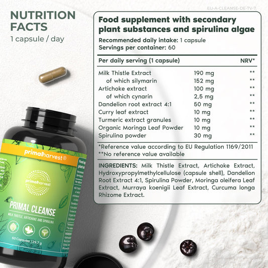 Primal Harvest Total Cleanse capsules on shelf highlight gut health support.