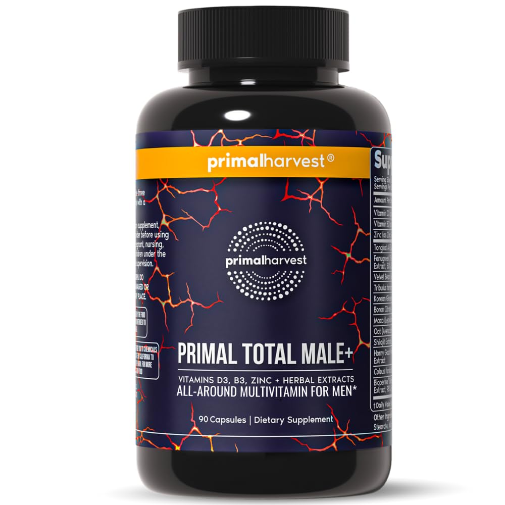 Primal Harvest Total Male+ bottle front view for energy and vitality support