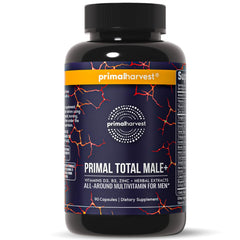 Primal Harvest Total Male+ bottle front view for energy and vitality support