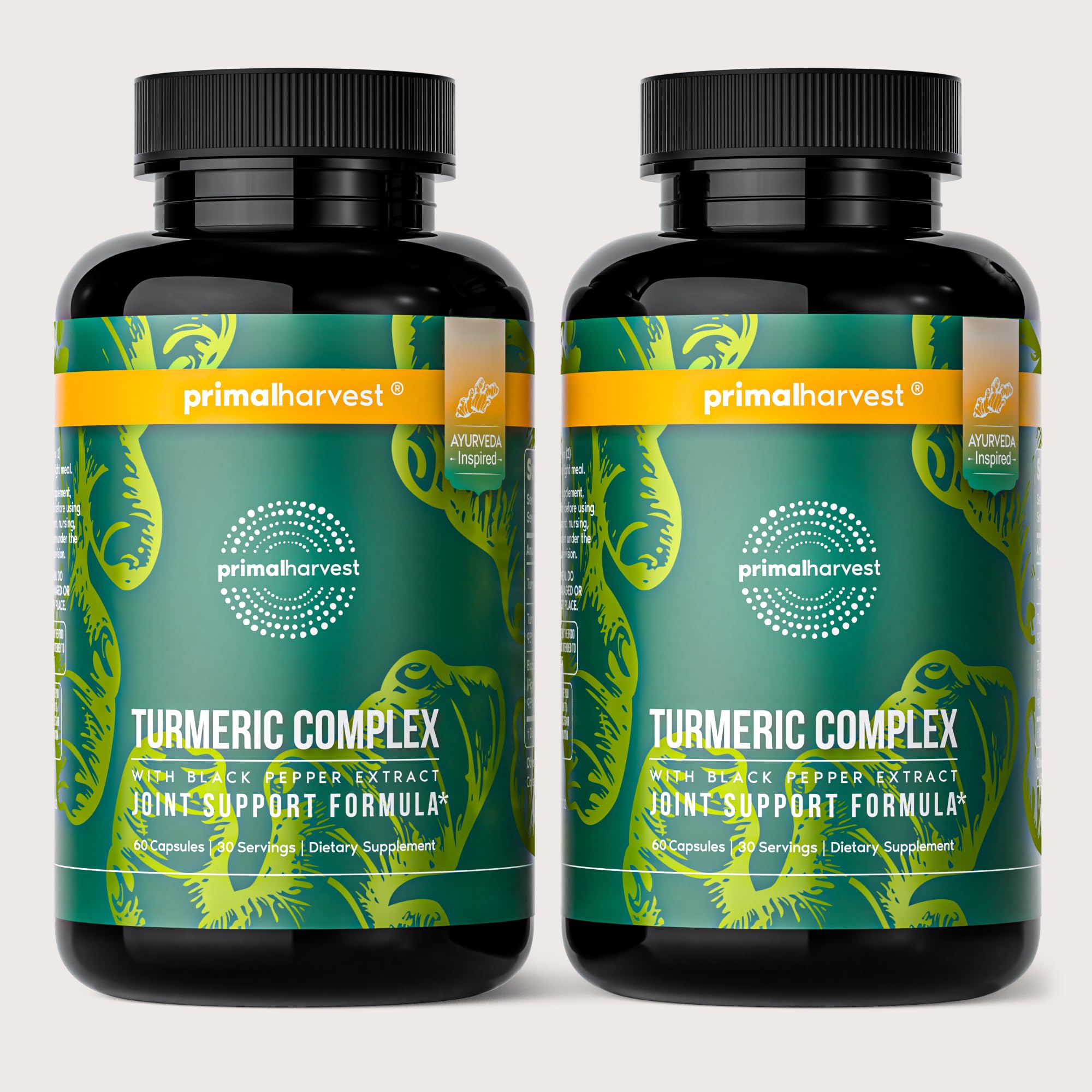 Primal Harvest turmeric complex bottle with capsules for daily joint support.