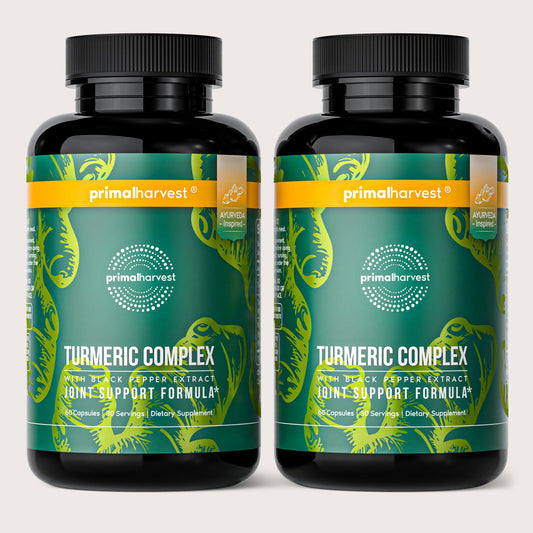 Primal Harvest turmeric complex bottle with capsules for daily joint support.