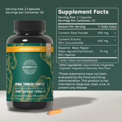 Close-up of Primal Harvest Turmeric Complex capsules for daily dosage.