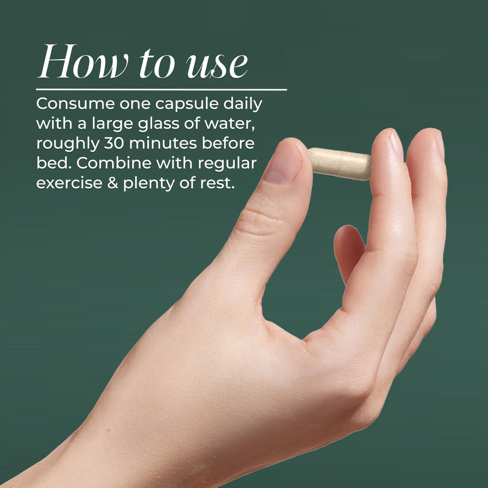 Valerian root ingredient label highlighting natural botanicals for a calming evening ritual.