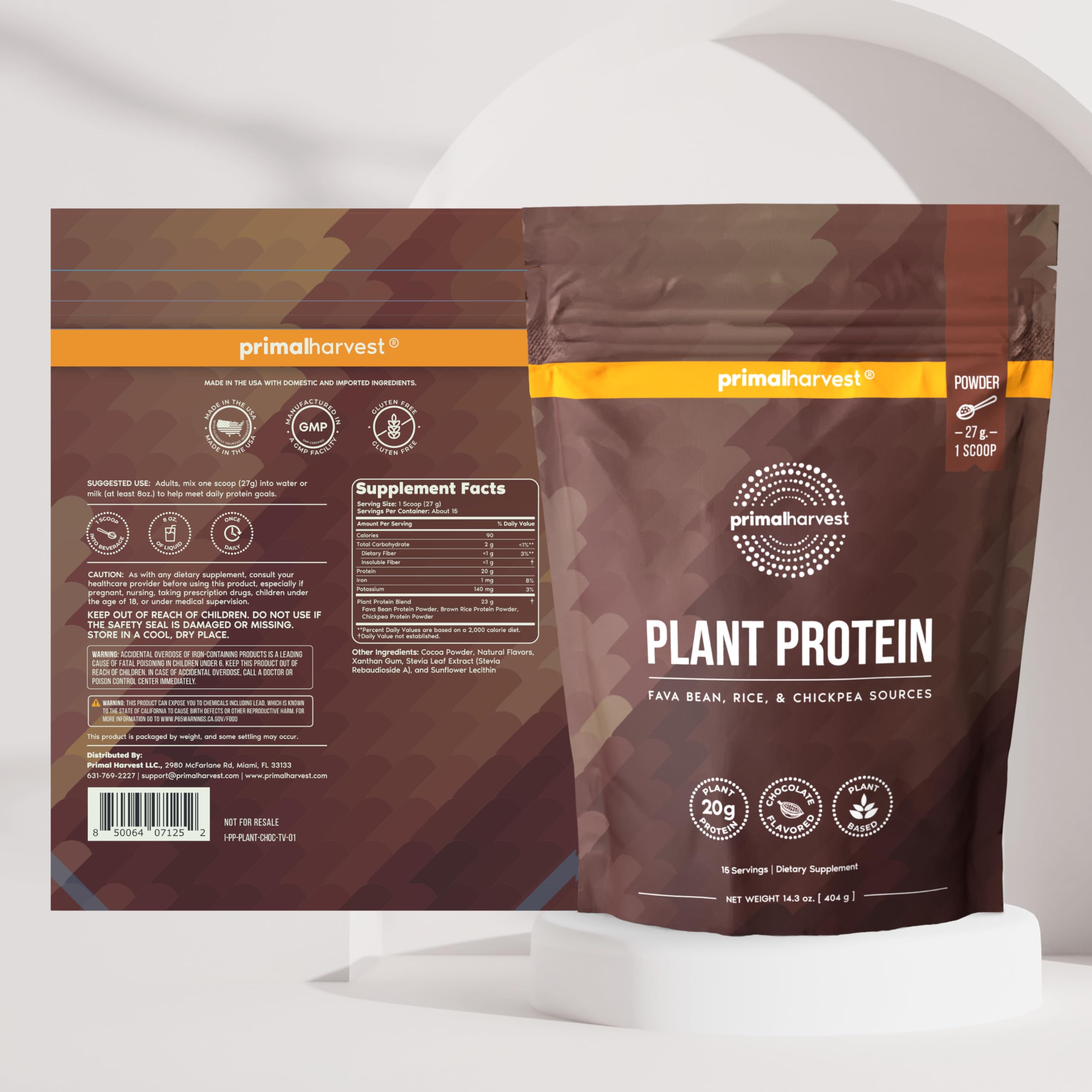 Primal Harvest vegan chocolate protein powder in glass with milk, for smooth shakes.