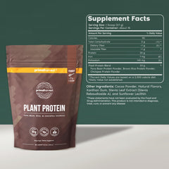 Primal Harvest vegan chocolate protein powder in shake glass, ideal for daily protein intake.