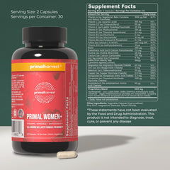 Primal Harvest Women+ capsules ready for everyday immune support.