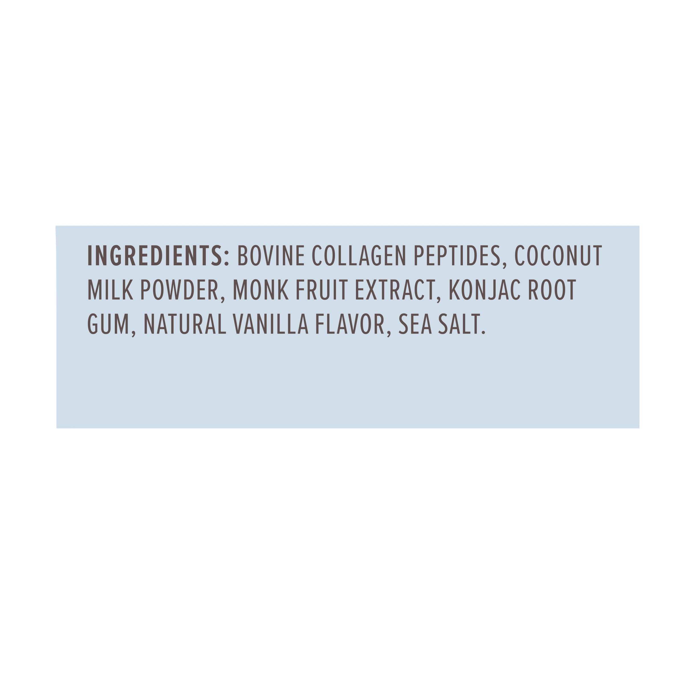 Primal Kitchen Vanilla Coconut Collagen Fuel nutrition label highlighting ingredients