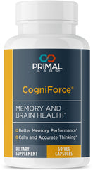 Primal Labs CogniForce bottle front view highlighting brain health and focus potential.
