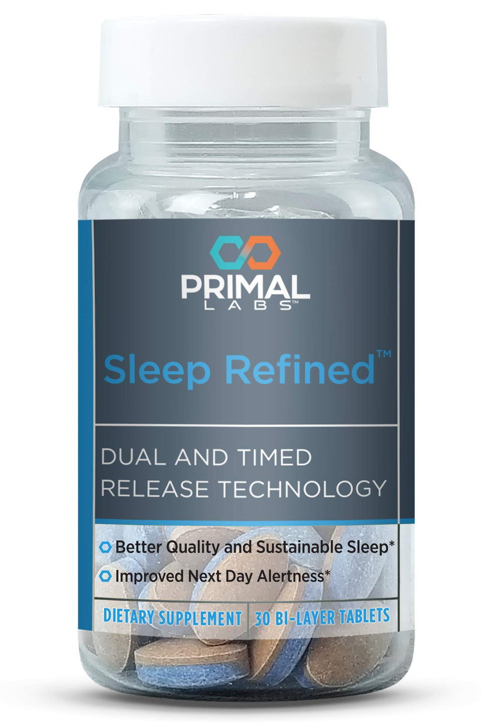 Primal Labs SleepRefined bottle close-up showing label for sleep support
