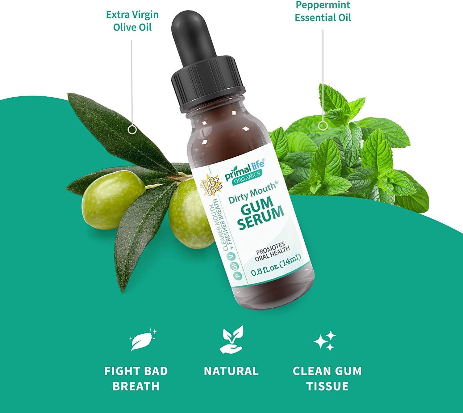Primal Life Gum Drops bottle closeup shows compact travel size.