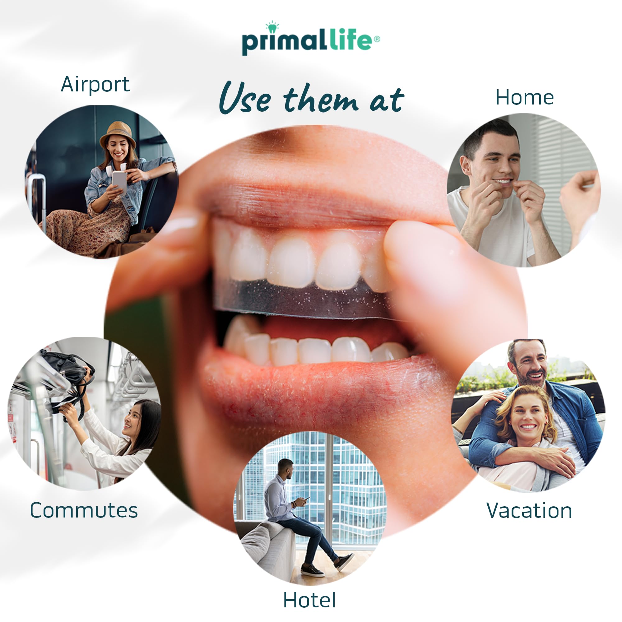 Primal Life Organics Real White Strips on teeth during 30-minute session.