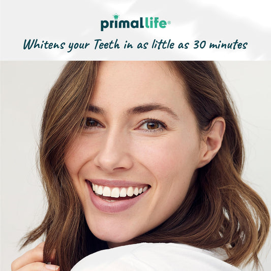 Real White Strips backliner showing gentle, peroxide-free formula for sensitive teeth.