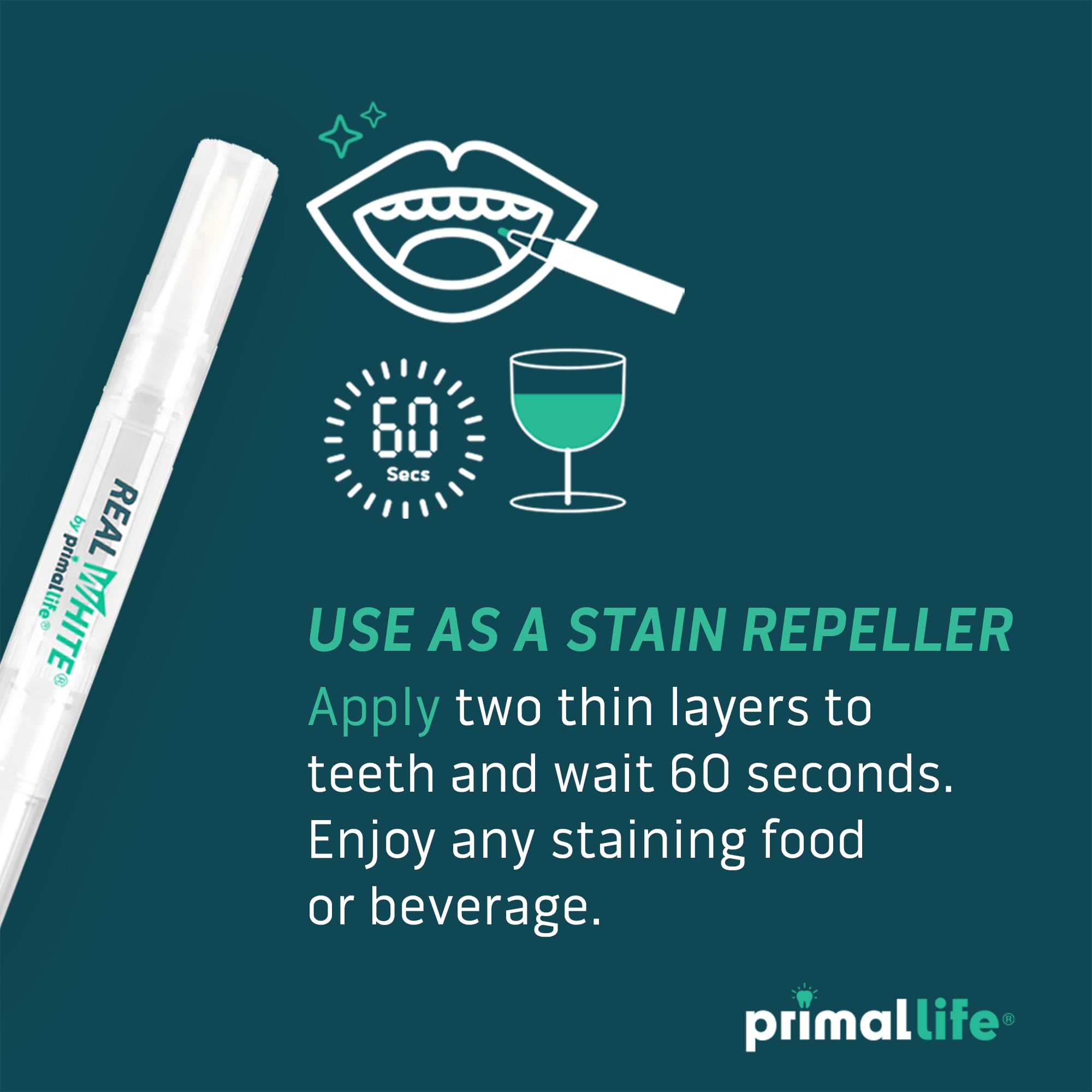 Primal Life Organics Real White Teeth Whitening Pens before-after example showing stain reduction