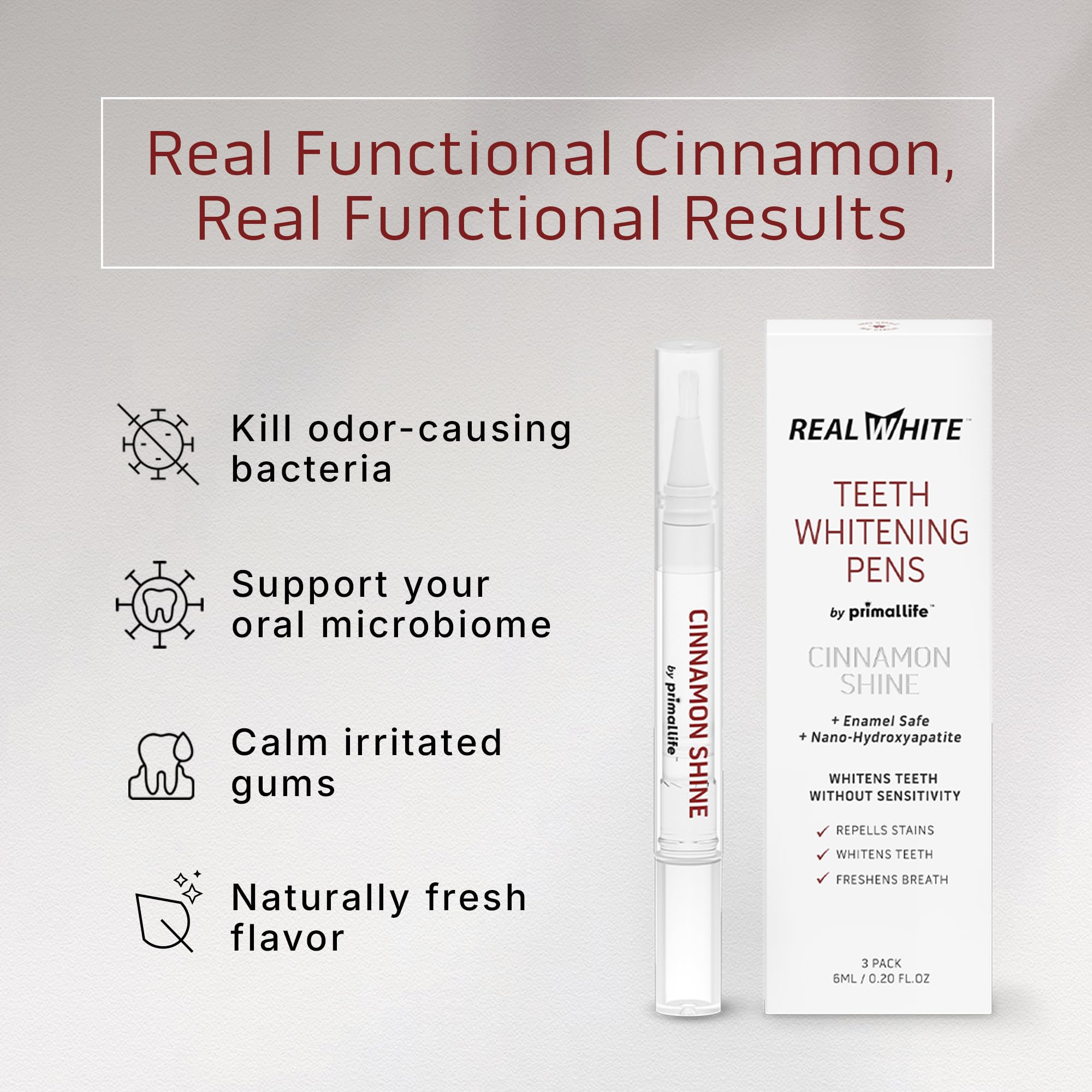 Primal Life Organics Real White Teeth Whitening Pen cinnamon apply gel to teeth for even coverage
