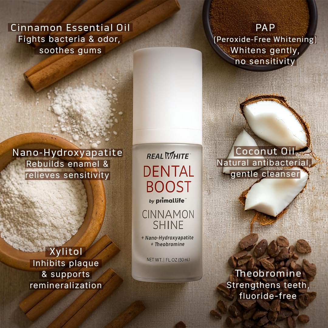 Primal Life Real White Dental Boost cinnamon aroma adds refreshing taste.