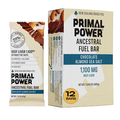 Primal Power Beef Liver Bar 1100mg front view, convenient nutrient-dense energy for workouts.