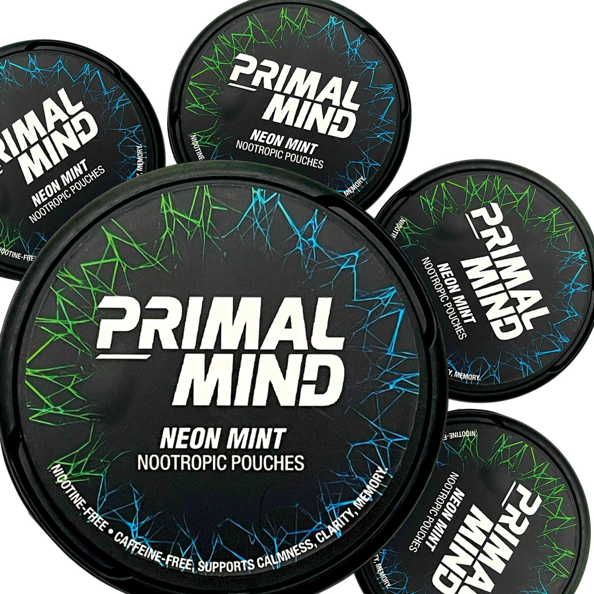 Primal Prelude Neon Mint nootropic pouch can for focused work sessions