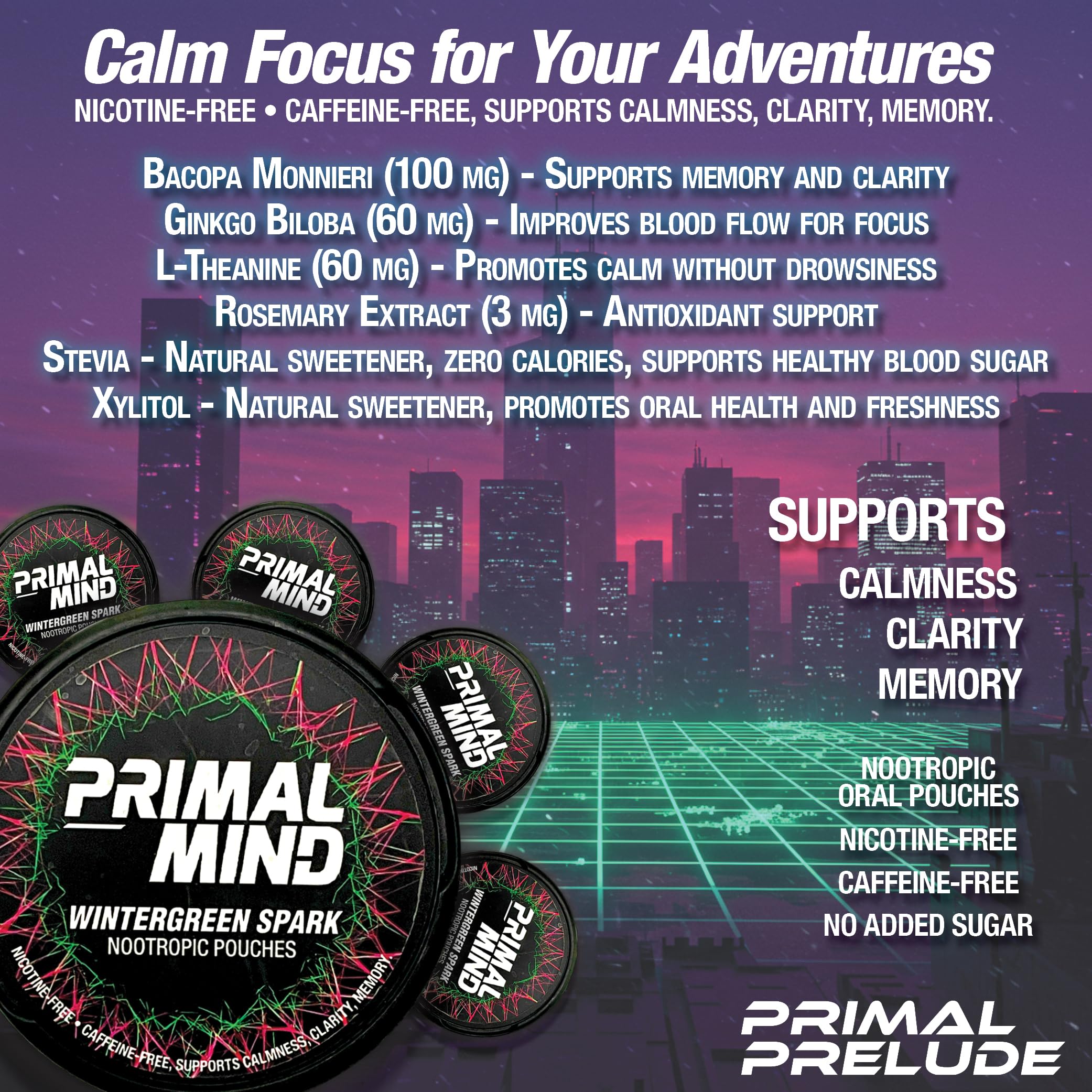 Primal Prelude pouch between gum and cheek for fast, discreet use.