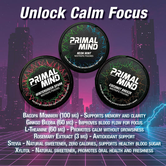 Primal Prelude wintergreen pouches packaging shows convenient 20-count cans.