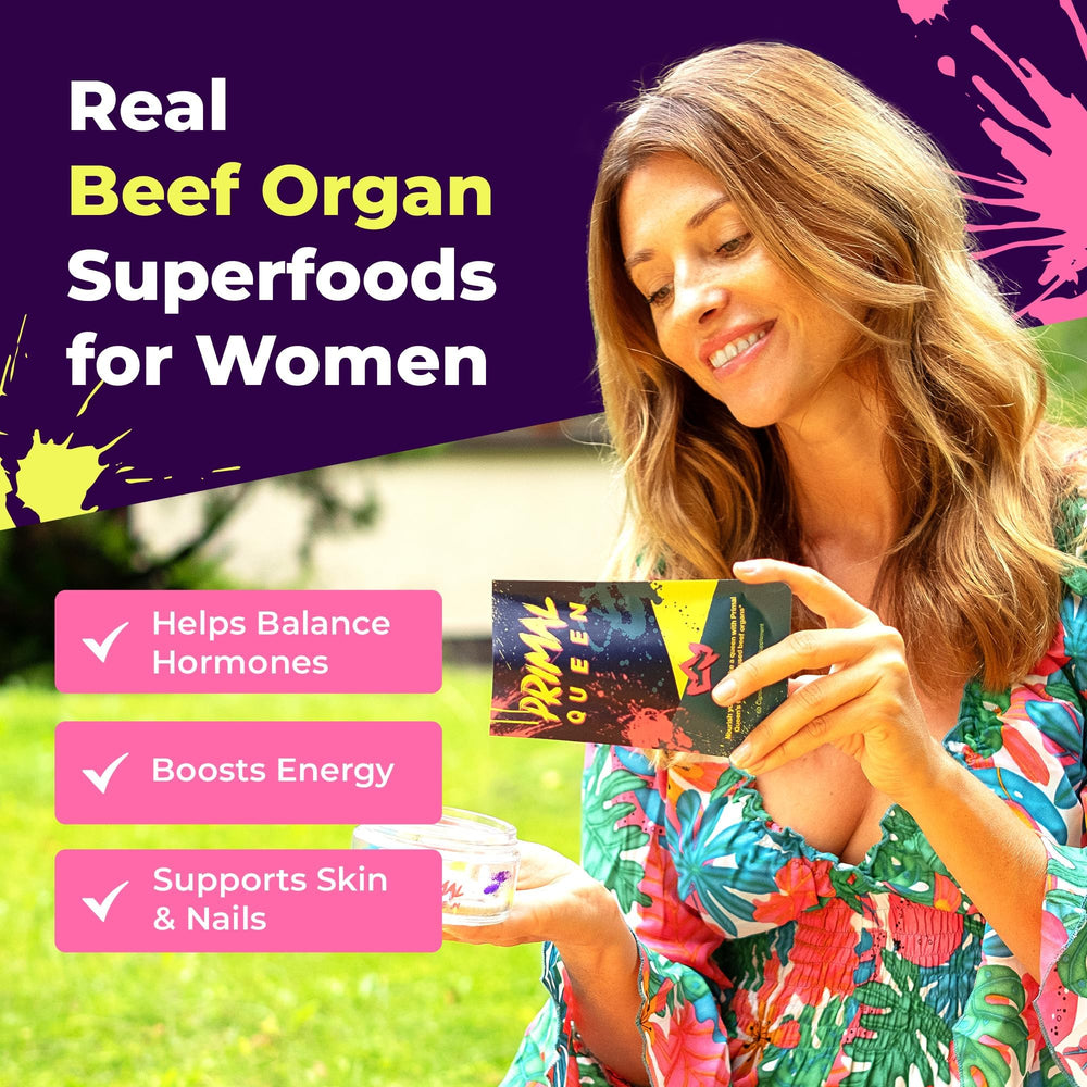 Primal Queen Argentinian sourcing image emphasizes grass-fed organs from cattle raised without antibiotics.