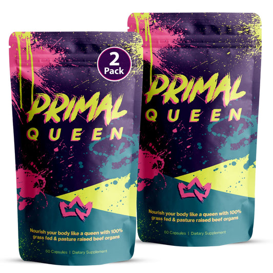Primal Queen capsules close-up for easy daily supplementation and energy support.