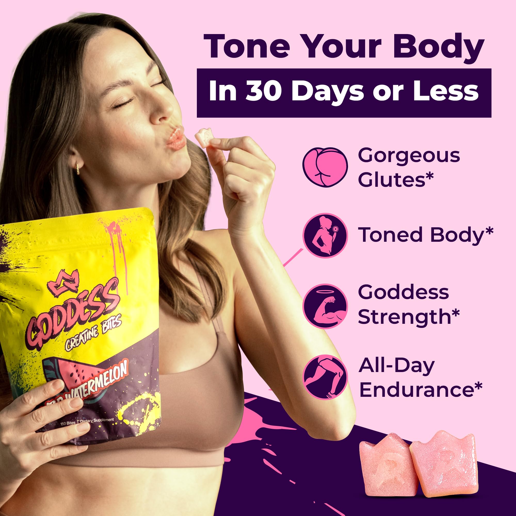 Goddess Creatine Gummies serving scoop shows 5g Creapure per chew