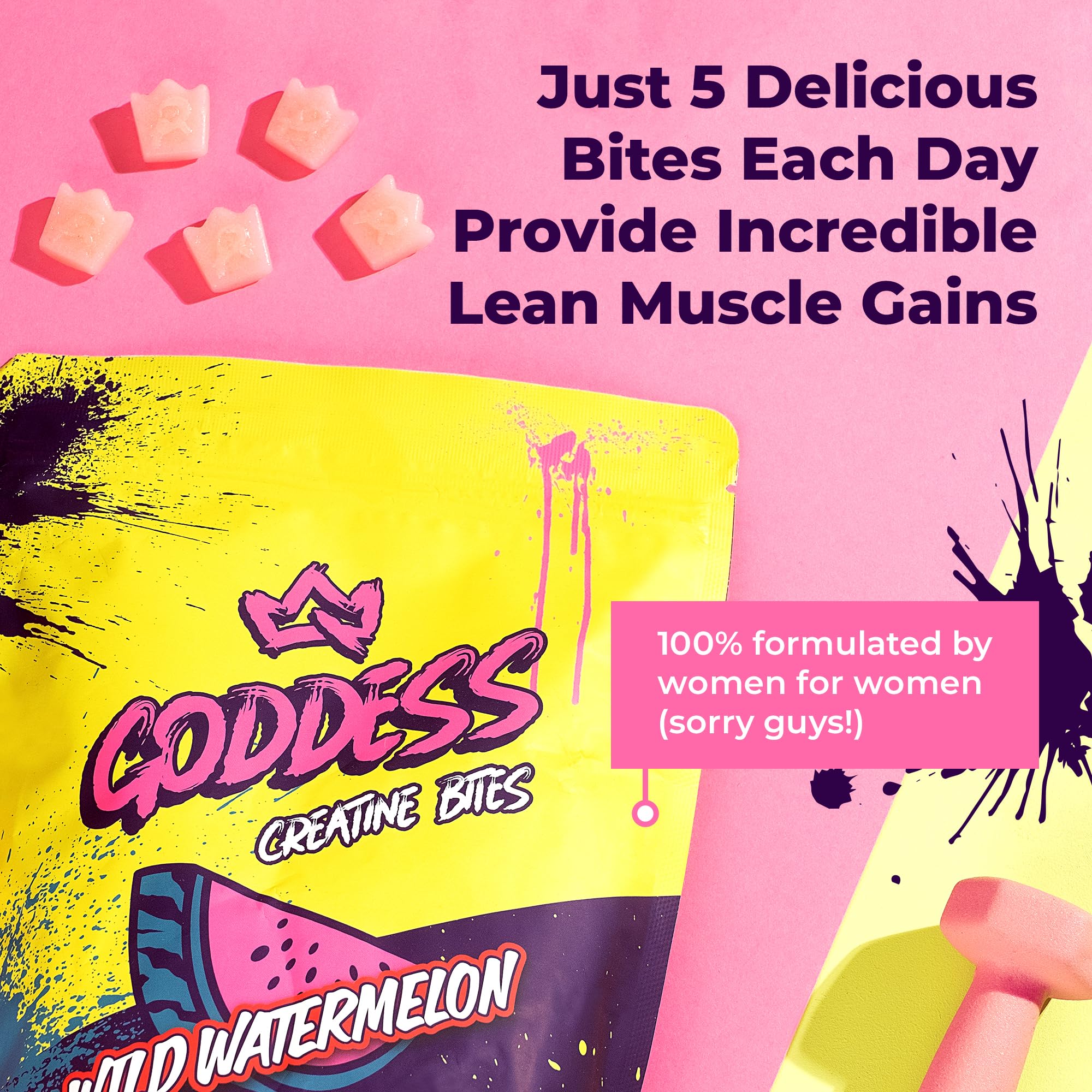 Close-up of Primal Queen Goddess Creatine Gummies watermelon chew