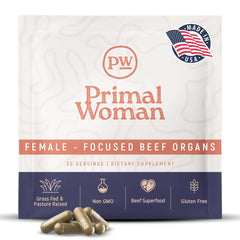 Primal Woman beef organ supplement bottle showing capsules for daily vitality