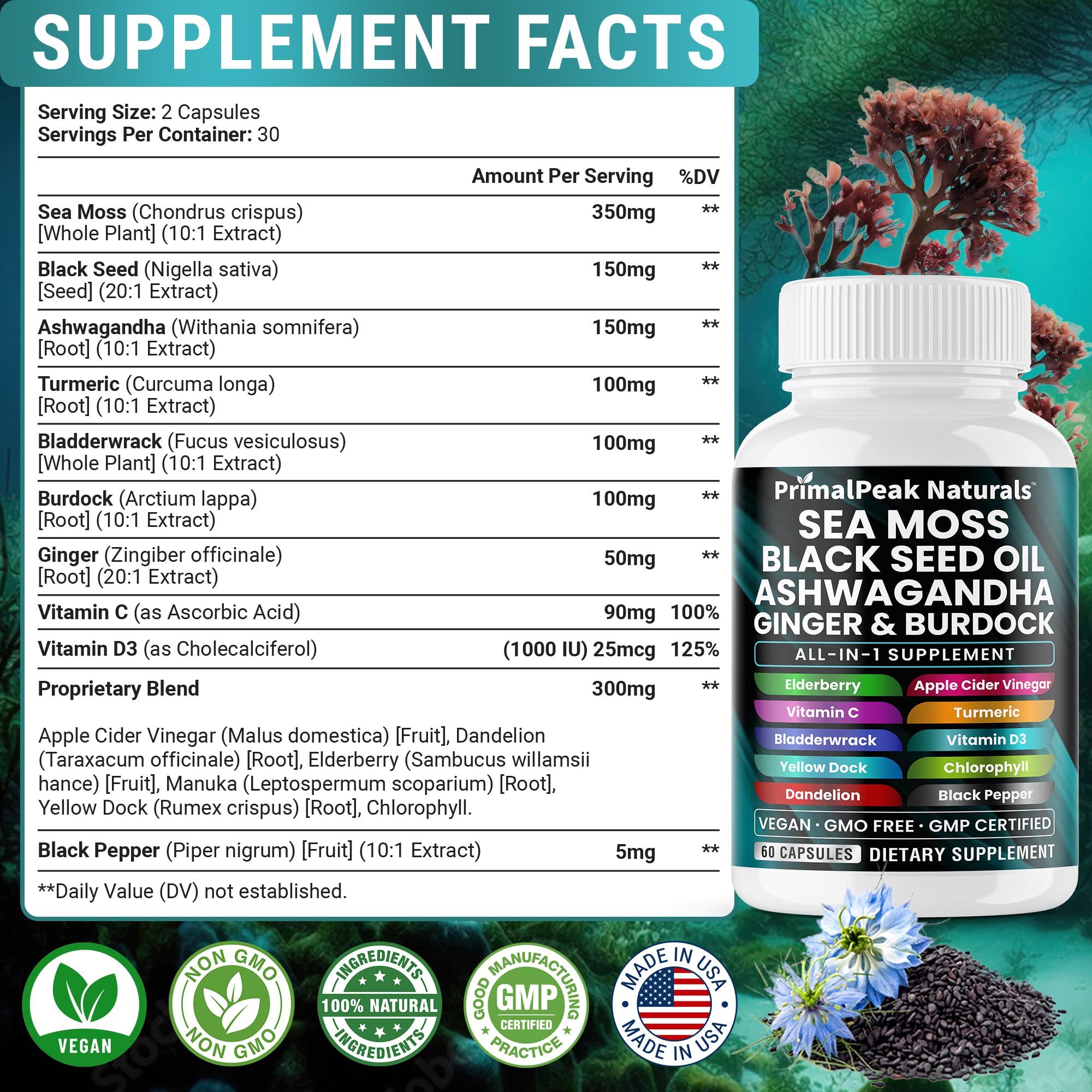 PrimalPeak Naturals black seed oil capsules pictured for immune-support potential.