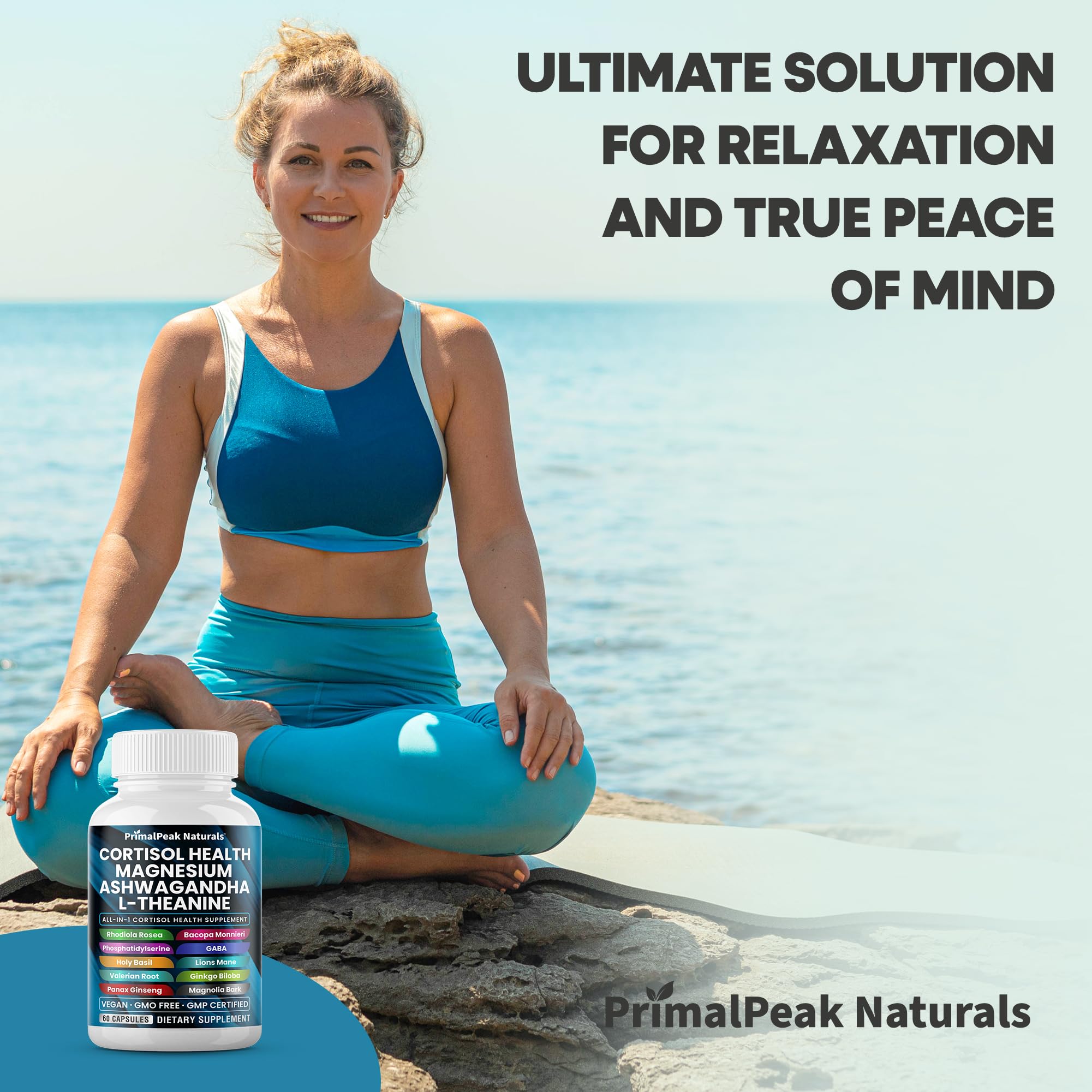 PrimalPeak Naturals lifestyle image suggests calm focus after use