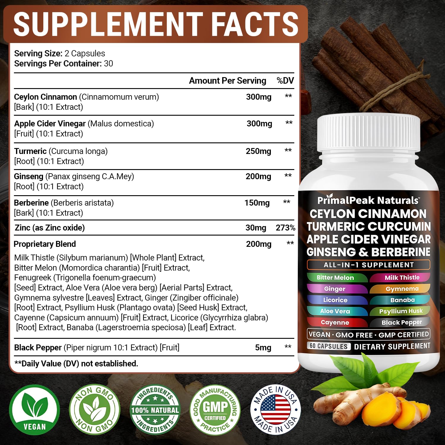 PrimalPeak Naturals panax ginseng berberine capsules suggest balanced energy for daily routines.
