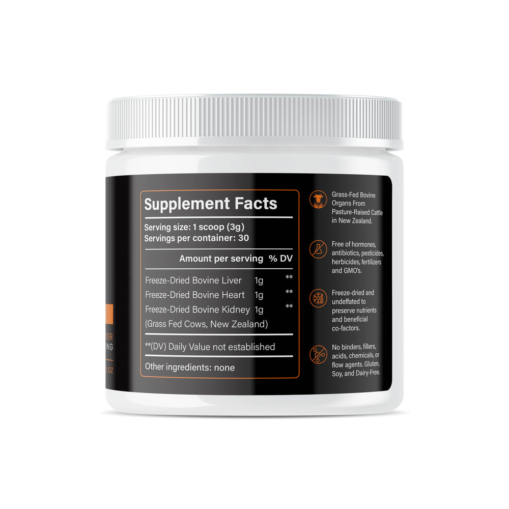 PRIMALRX Bovine Organ Powder heart capsules for cardiovascular energy support.