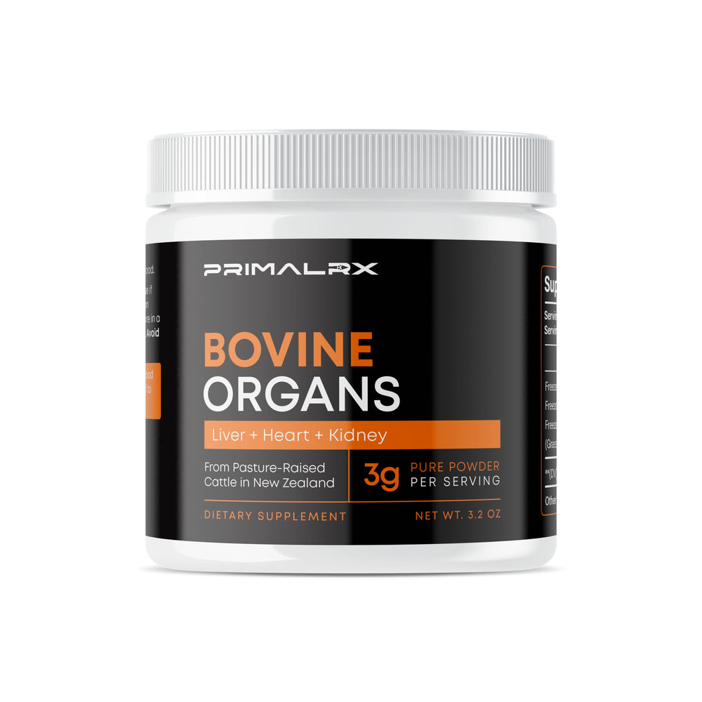 PRIMALRX Bovine Organ Powder desiccated liver capsules for energy support.
