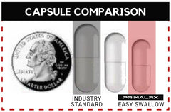 PRIMALRX seal and packaging emphasizing shelf-stable, taste-free format
