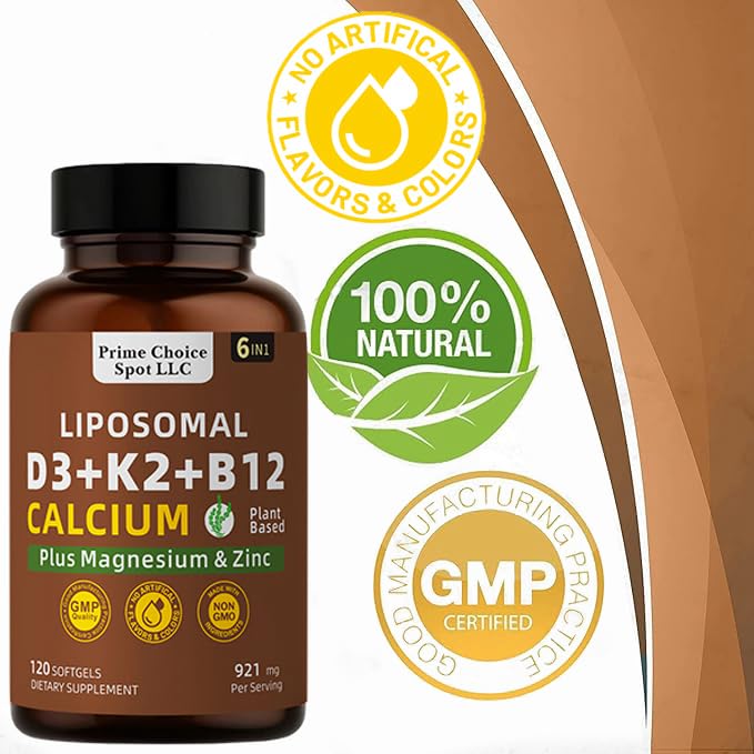 Prime Choice Spot d3 k2 b12 calcium magnesium zinc label highlights absorption benefits