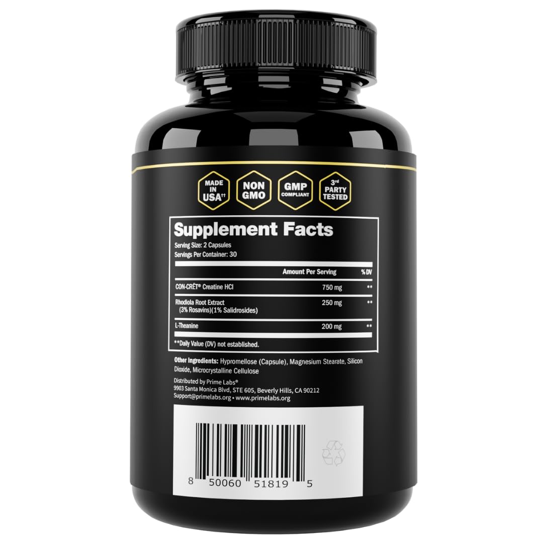 Workout-ready Prime Labs Creatine HCl capsules in gym setting