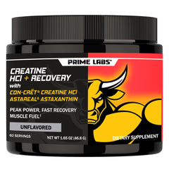Prime Labs Creatine HCl powder bottle showing concentrated formula for intense workouts