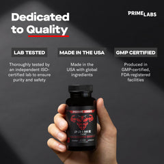 Prime Labs Prime Test on gym shelf suggests workout support.