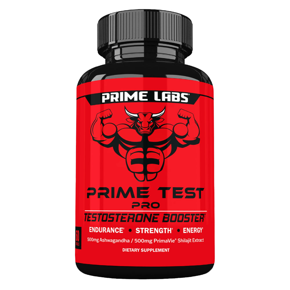 Prime Labs Prime Test Pro bottle with capsules signaling daily energy support.