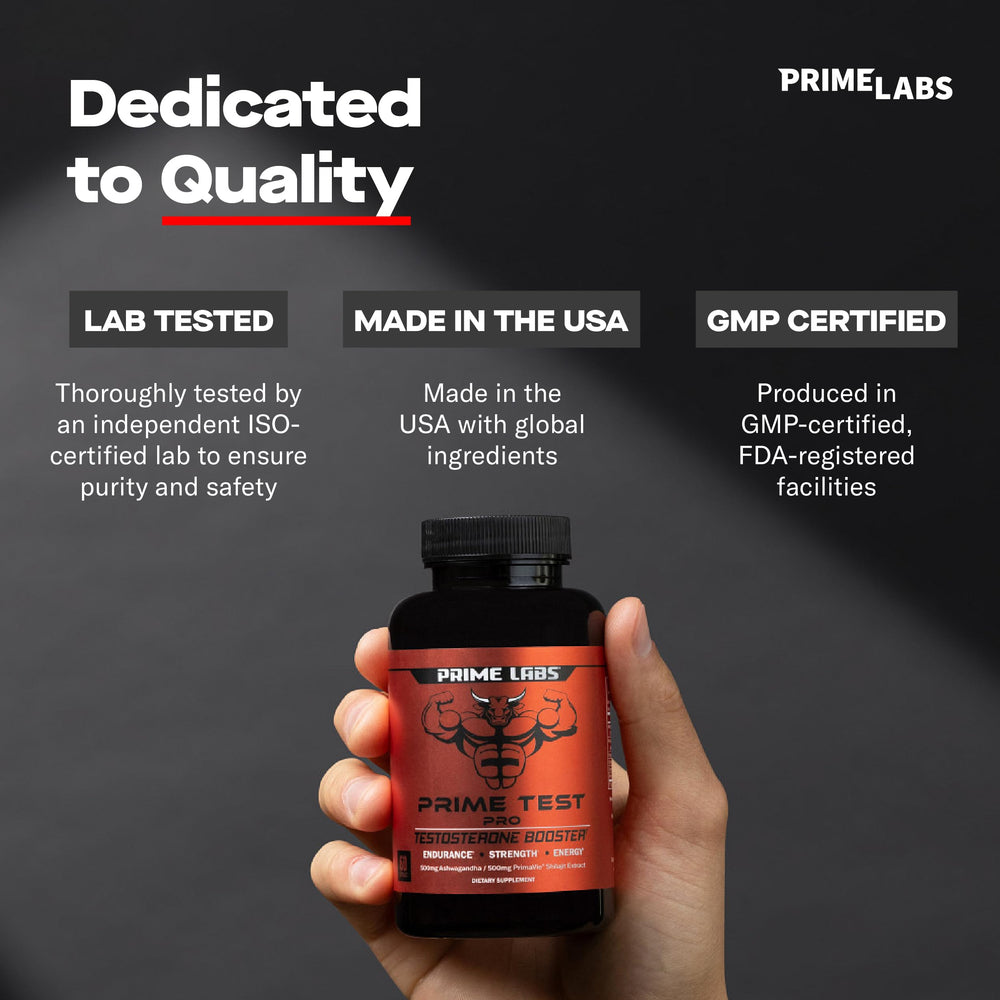 Prime Labs Prime Test Pro capsules with a glass of water for daily use.
