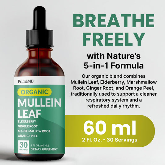 PrimeMD Mullein Drops dropper dispensing into water for easy daily use.