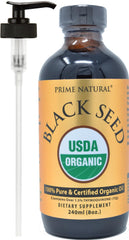 Prime Natural black seed oil bottle pouring amber liquid for easy dispensing