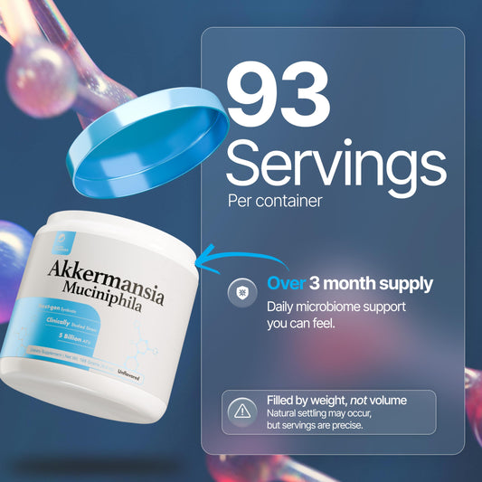 Prime Powders Akkermansia powder scoop for easy daily dosing and consistency.