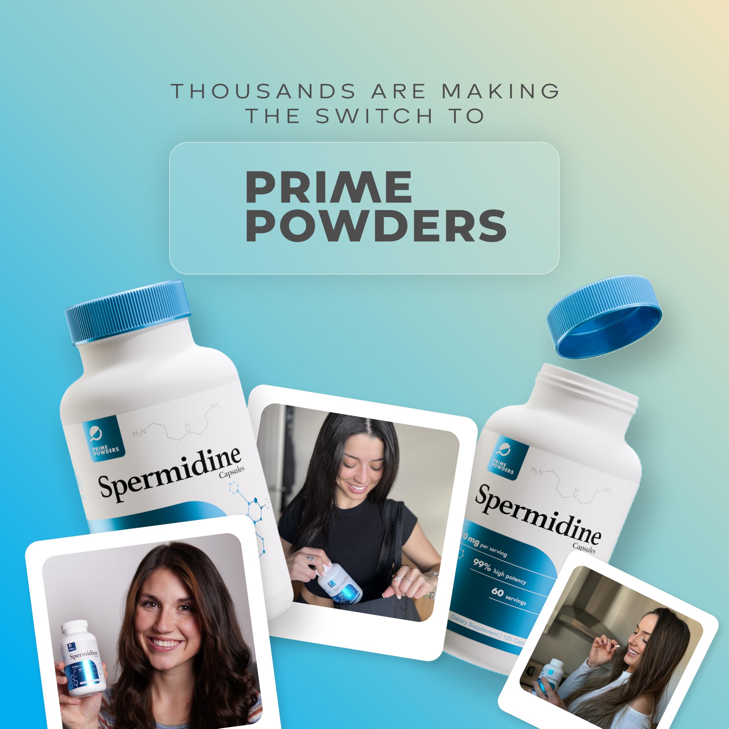 Prime Powders Spermidine 99% purity packaging highlights trust.