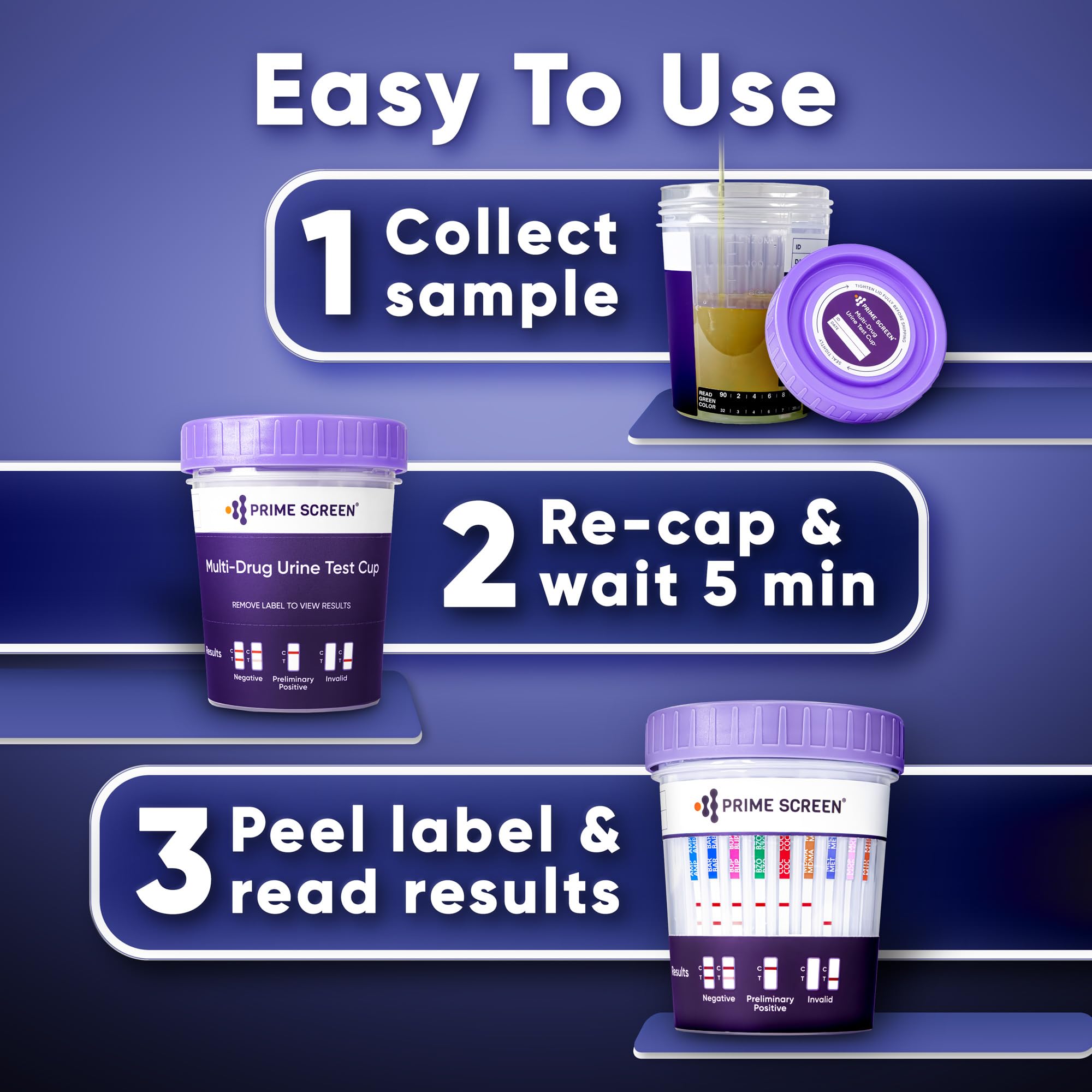 Prime Screen 12-panel urine cup for BUP enables simple sample testing.